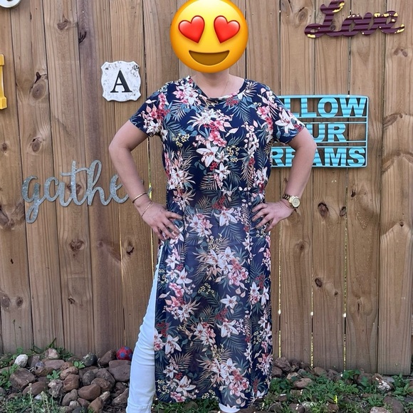 Sweet Rain Floral sheer long tunic LARGE - Picture 9 of 10